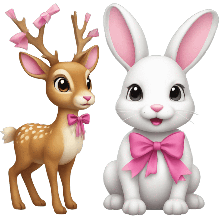 Bunny and deer with pink bow emoji