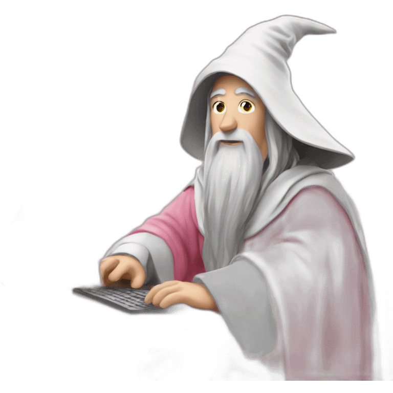 gandalf with pink robes on a computer emoji