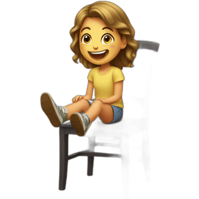 Kid girl setting on small chair laughing emoji