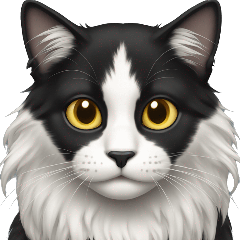 black cat long-haired with half white head emoji