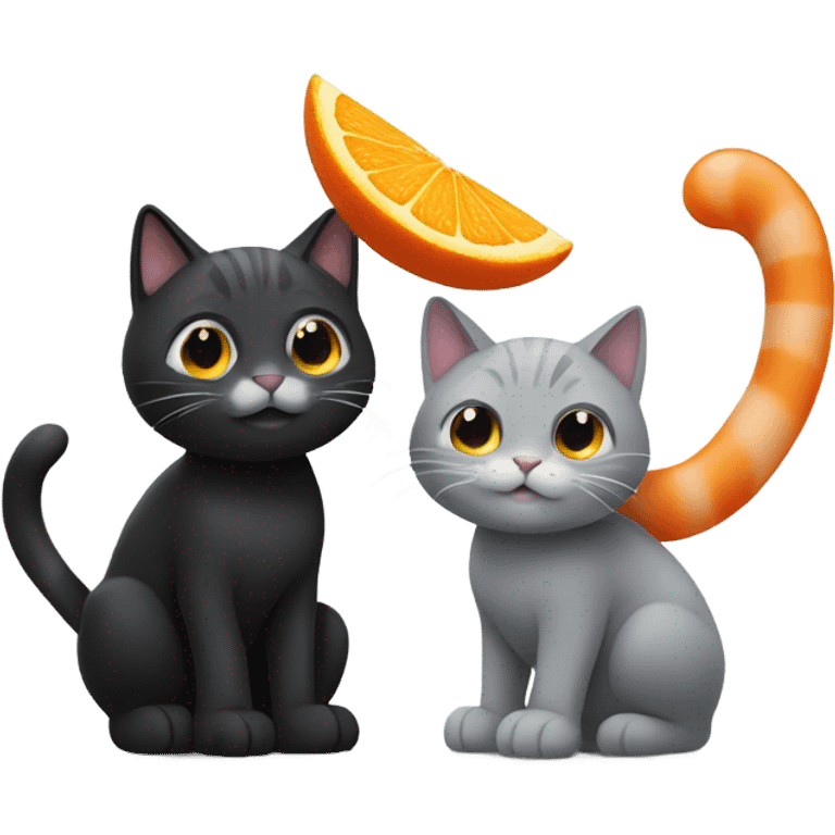 Black and grey cat playing with a orange cat  emoji