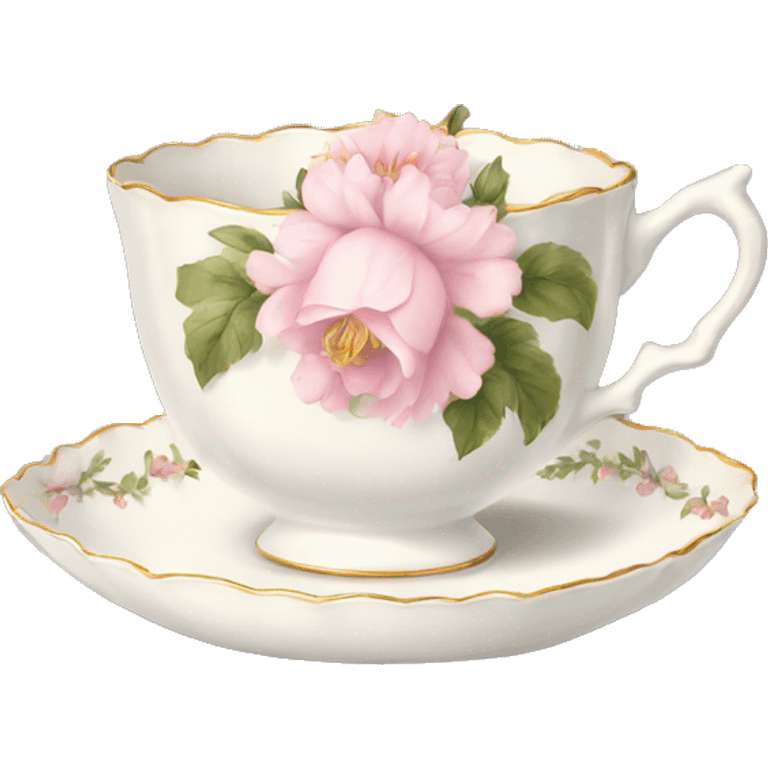 White teacup with baby pink floral antique print  emoji