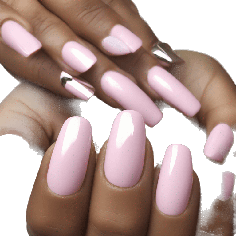 light pink chrome nails emoji