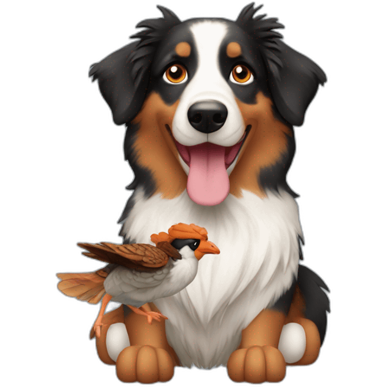 australian shepard holding pheasant stuffed toy emoji