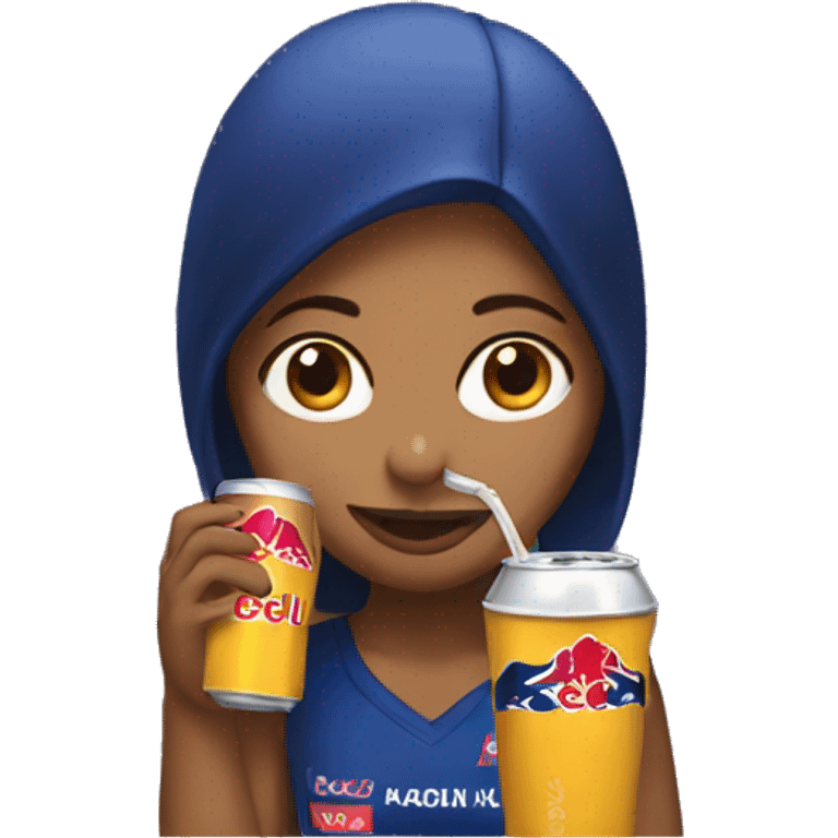 Girl drinking a redbull emoji