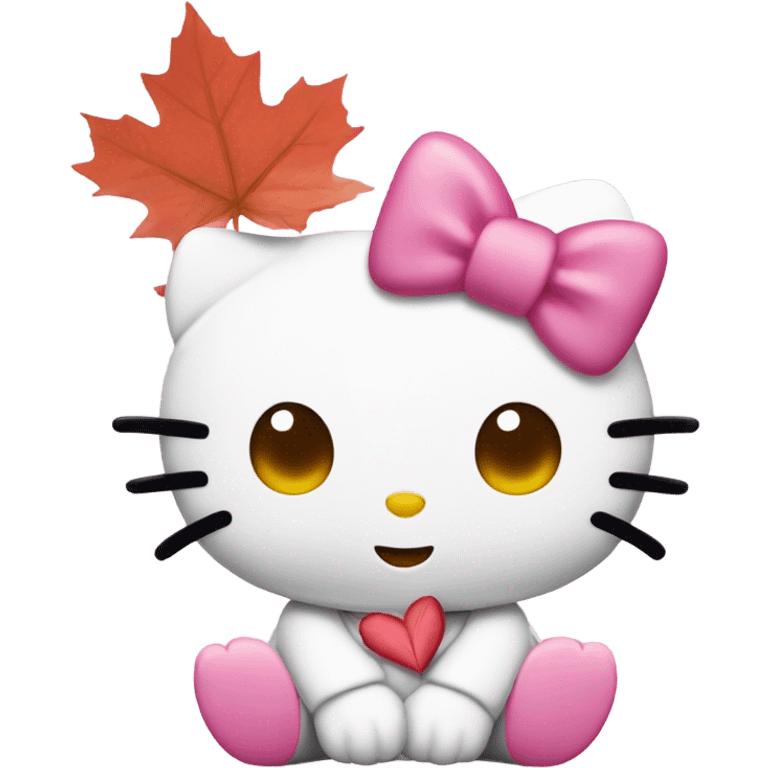 hello kitty sitting and holding pink maple leaf emoji