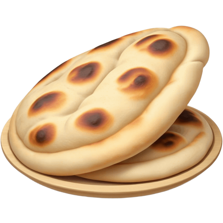 Cinematic Realistic Naan Bread Dish Emoji, showcasing soft, fluffy naan brushed with butter rendered with lifelike detail and inviting, warm lighting. emoji