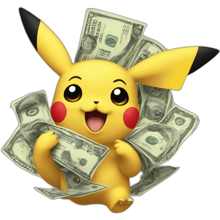 pikachu with dollar signs instead of eyes counting money emoji