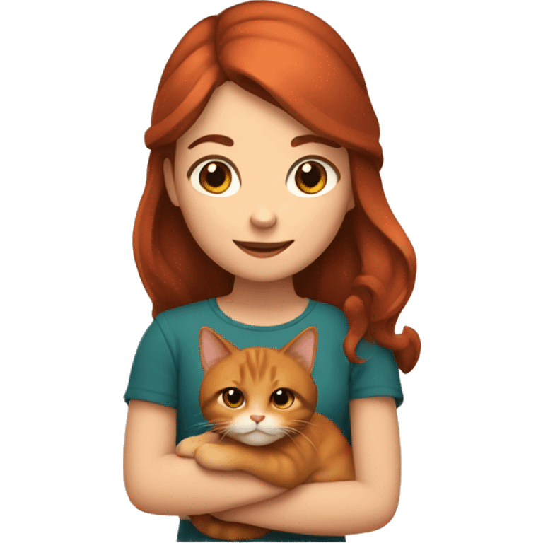 Girl with brown hair with a red cat on the hands emoji