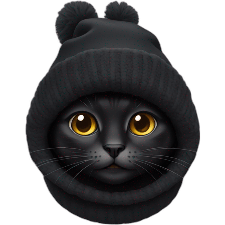 Black cat with a warm hat emoji