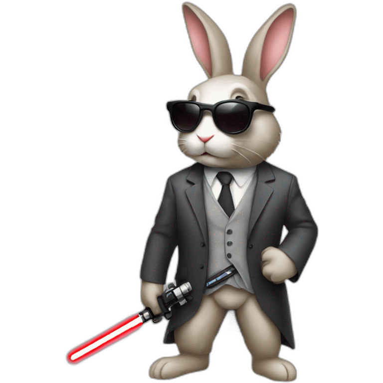 Rabbit with suit and sunglasses and  lightsaber light on emoji