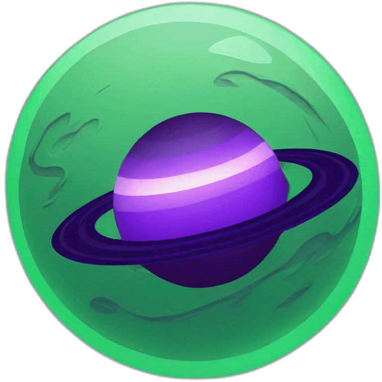 green planet with purple saturn rings and grey moon emoji