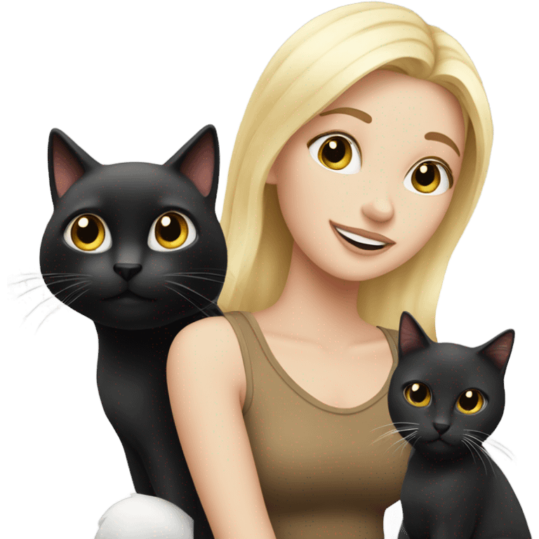 1 blond girl with 1 black cat and 1 black and white cat emoji