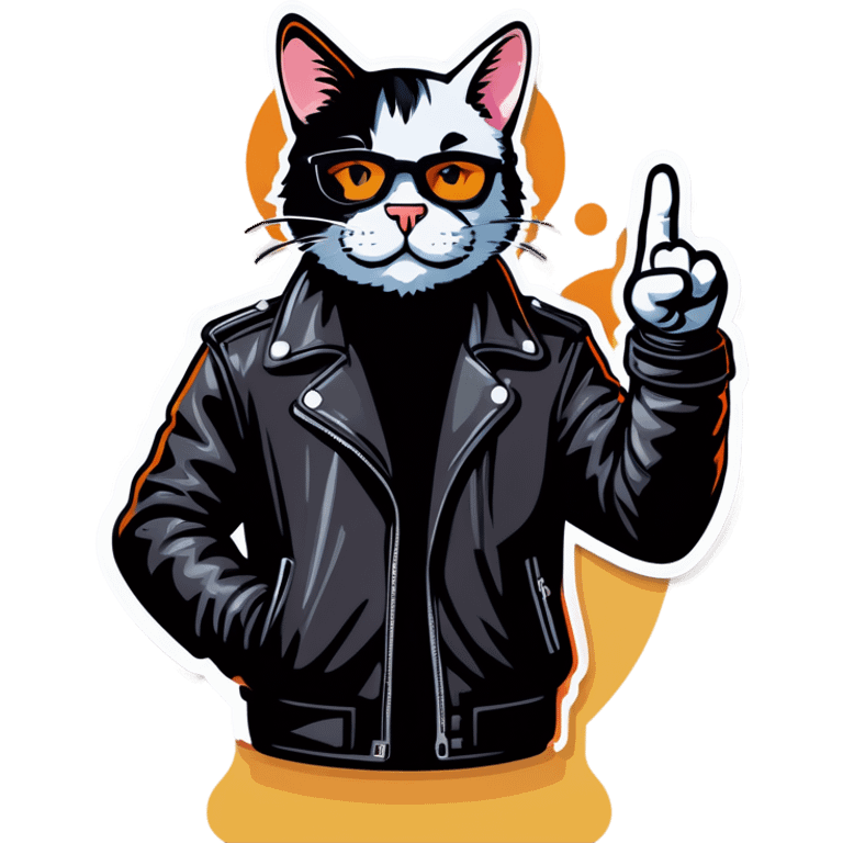 Cool cat in leather jacket shows cow sign  emoji