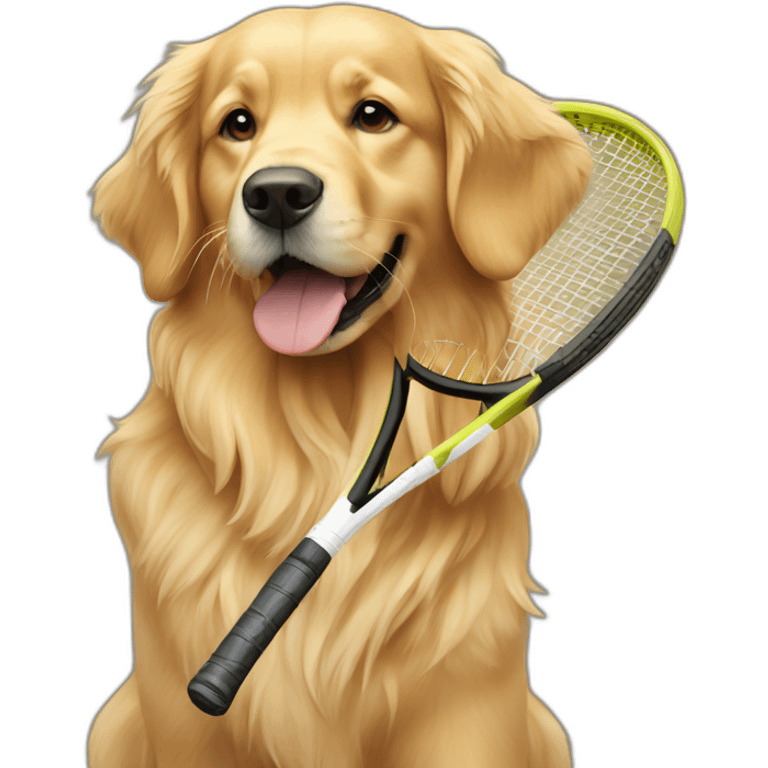 Golden retriever plays tennis emoji