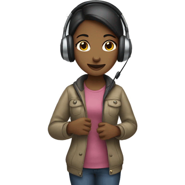 Girl standing holding headphones emoji