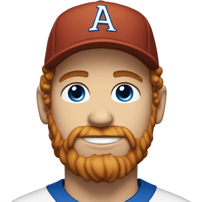 35 year old, male, short curly red hair, pale, thick beard, blue eyes, baseball hat emoji