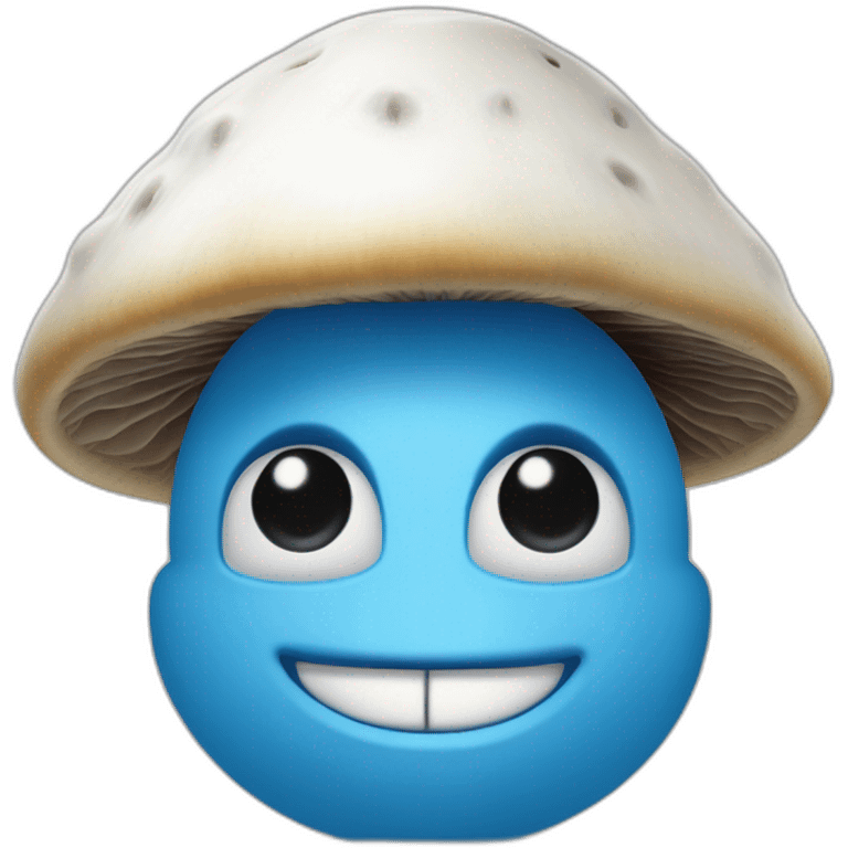 Blue smurf face with large black eyes wearing a large white mushroom on his head casting a show on his face with a neutral face emoji