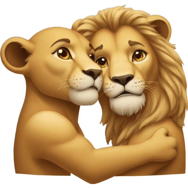 lioness and lion hugging emoji