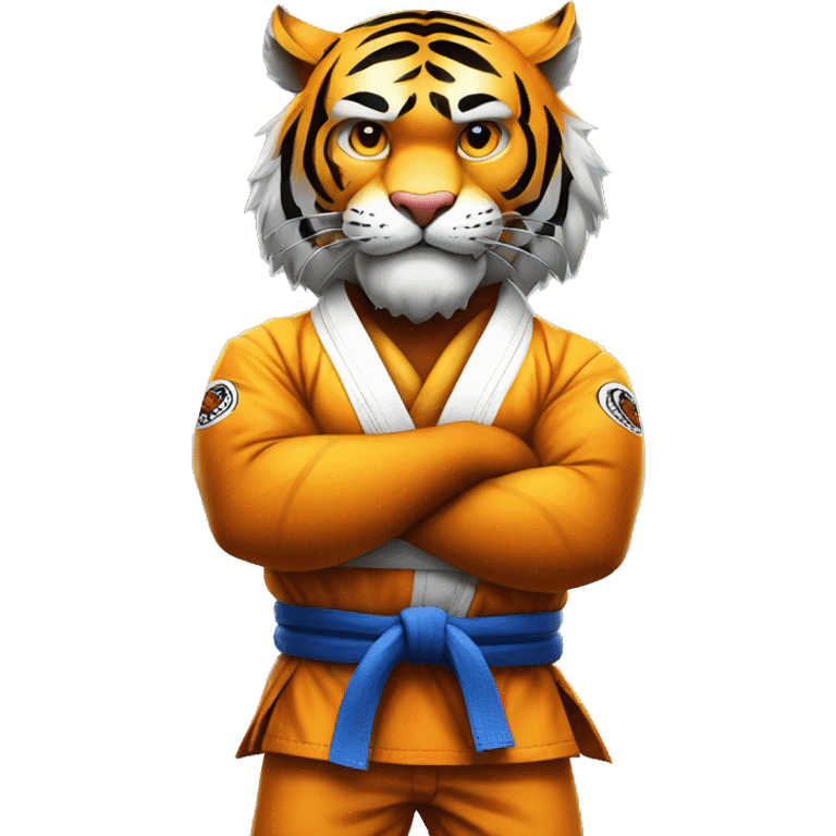 Tiger with evil face   jiu jitsu with his arms crossed emoji