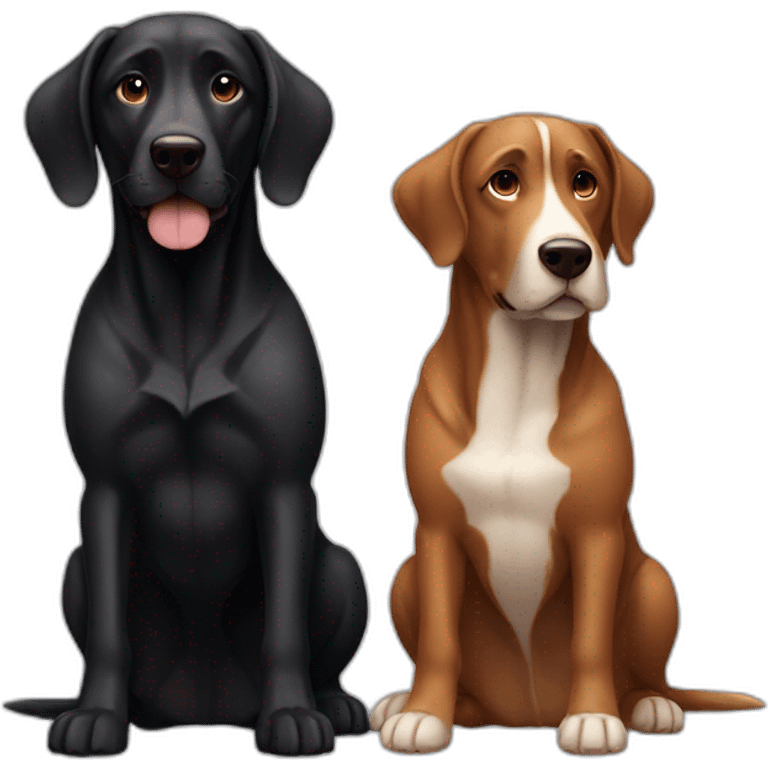 Big black dog and small Brown dog with big up ears emoji