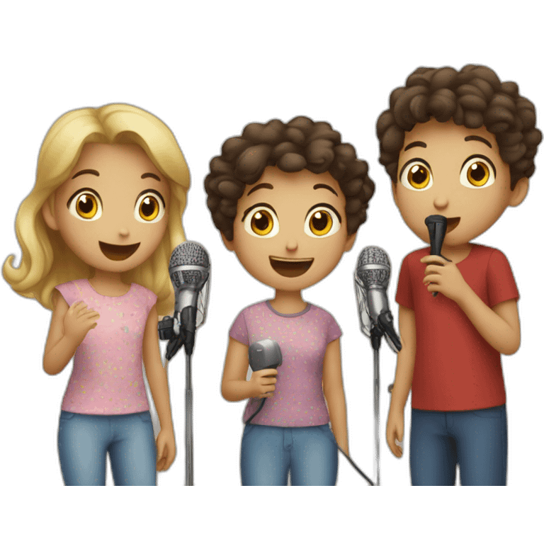 three children sing song with microphones emoji