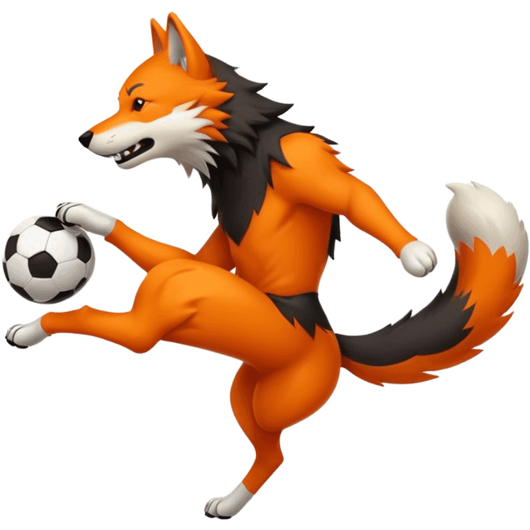 Orange and black wolf kicking a soccer ball emoji