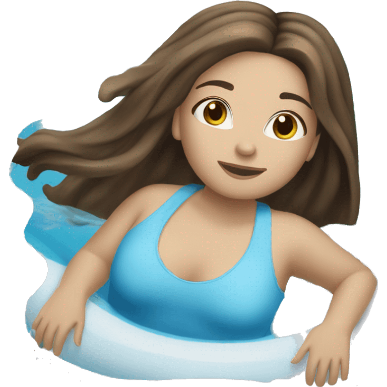 Brunette hair white girl floating in the pool, wearing a tube around her. Half pool half girl emoji