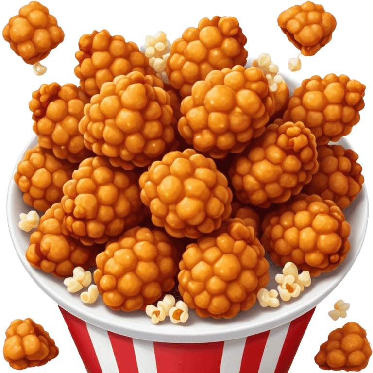 Korean Fried Chicken Cinematic Realistic Korean Fried Chicken Dish Emoji, depicted as bite-sized popcorn chicken pieces generously coated in a glossy, spicy sauce, rendered with crisp textures and dynamic, appetizing lighting. emoji