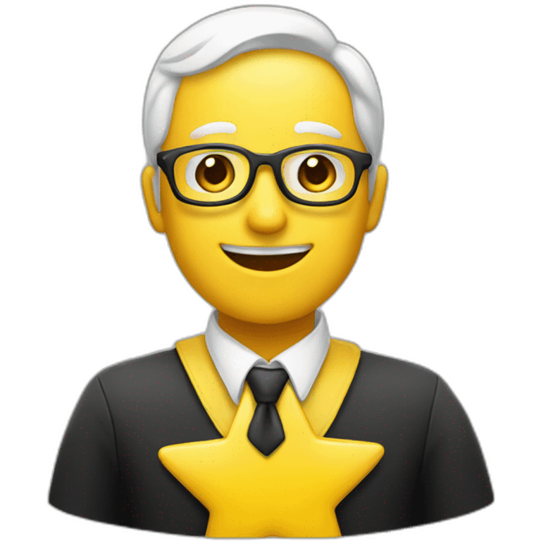 A man wearing a yellow star with a deutch friend emoji