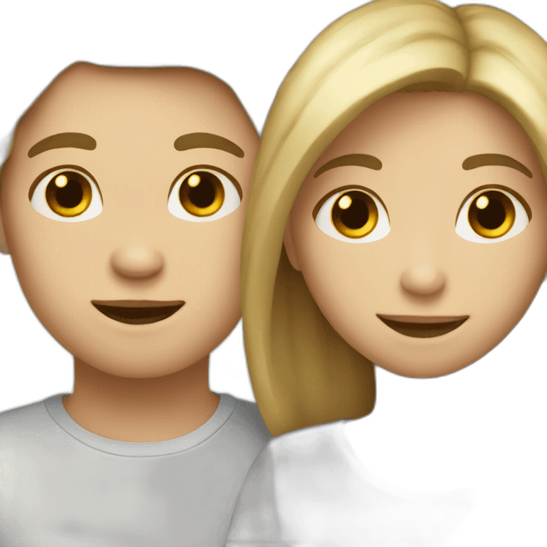 Brown hair girl and blonde hair boy huggs emoji