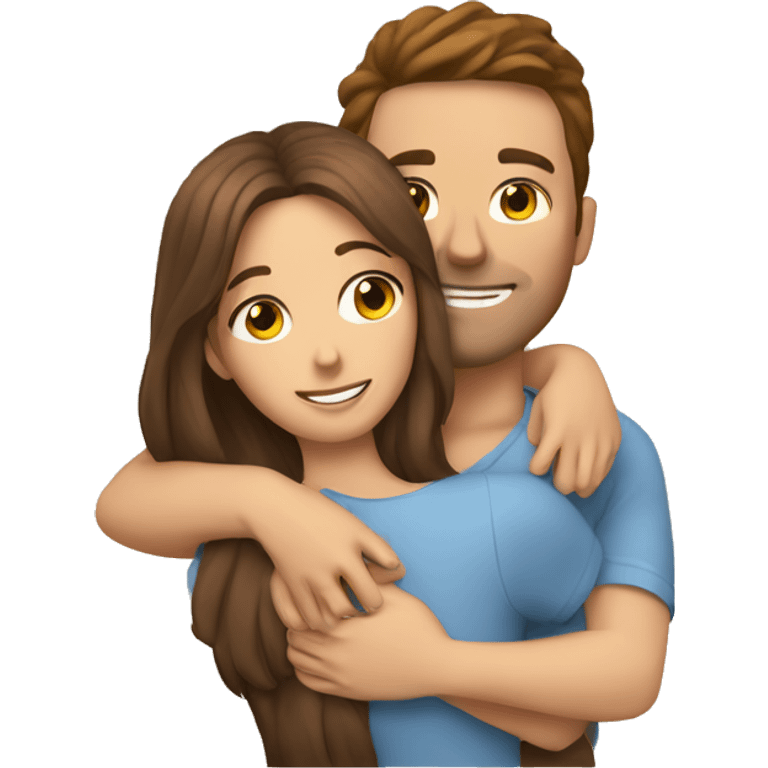 Two white couple with brown hair hugging while laying down emoji