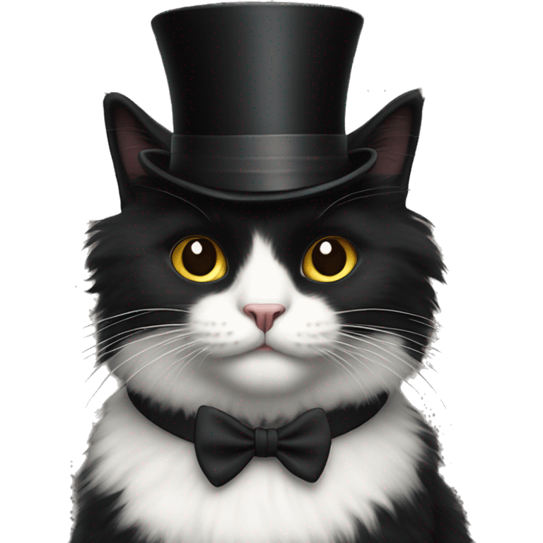 Black fluffy cat with top hat  emoji