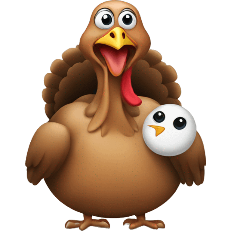 Turkey holding toddler saying you better not eat me emoji