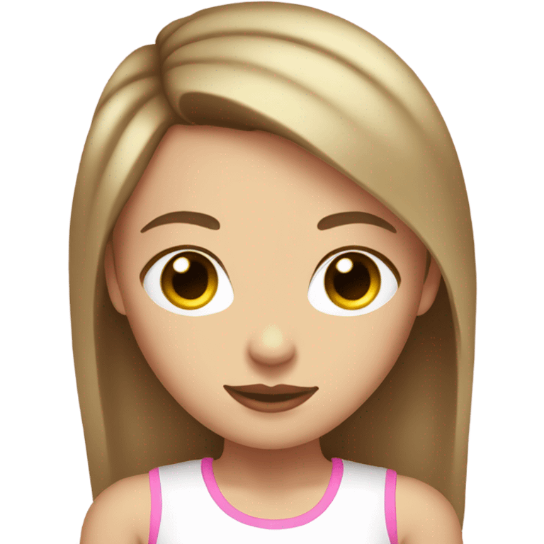 brown straight hair teenage girl white skin white tank top pink lips emoji