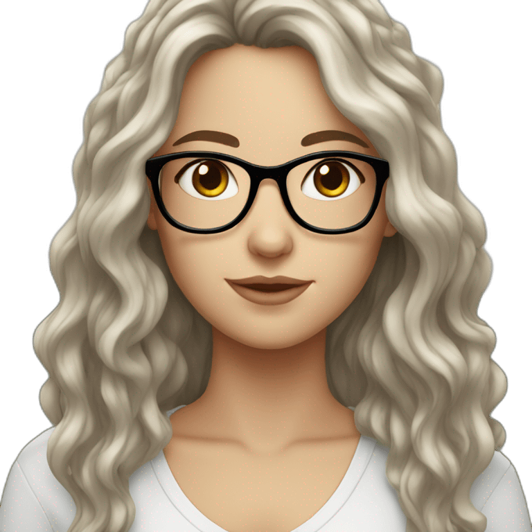 White Girl with wavy dark brown long hair, brown eyes and glasses emoji