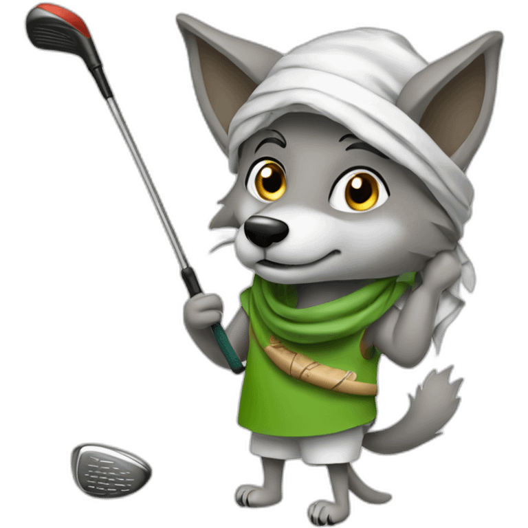 Wolf swinging a golf club wearing an Arab head scarf emoji