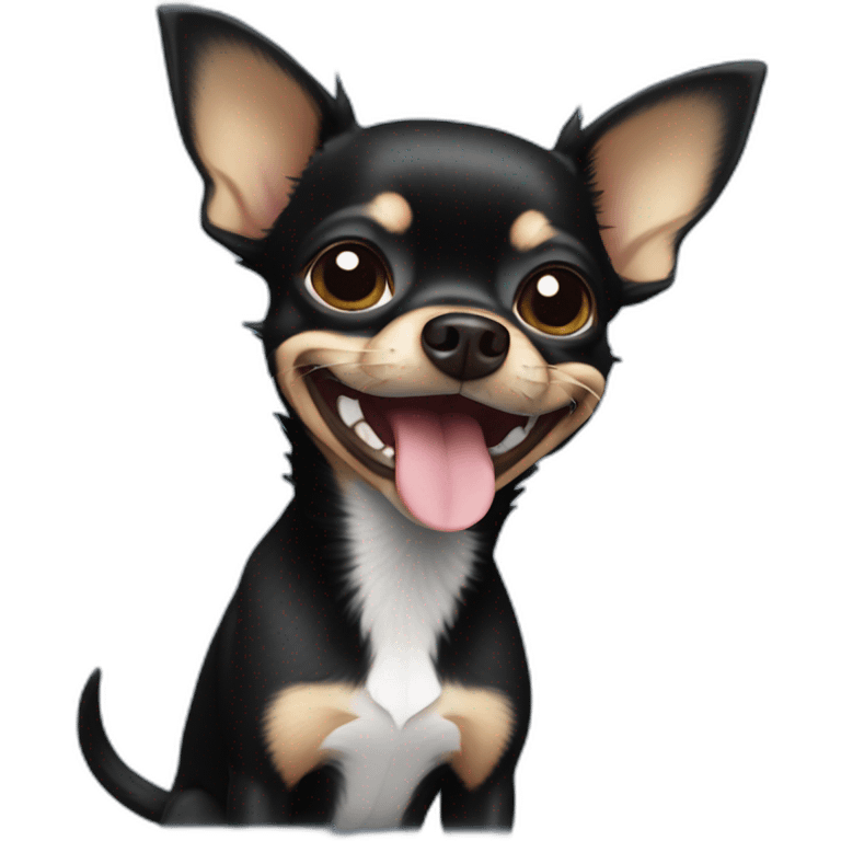 black chihuahua smiling with write arounds its neck emoji