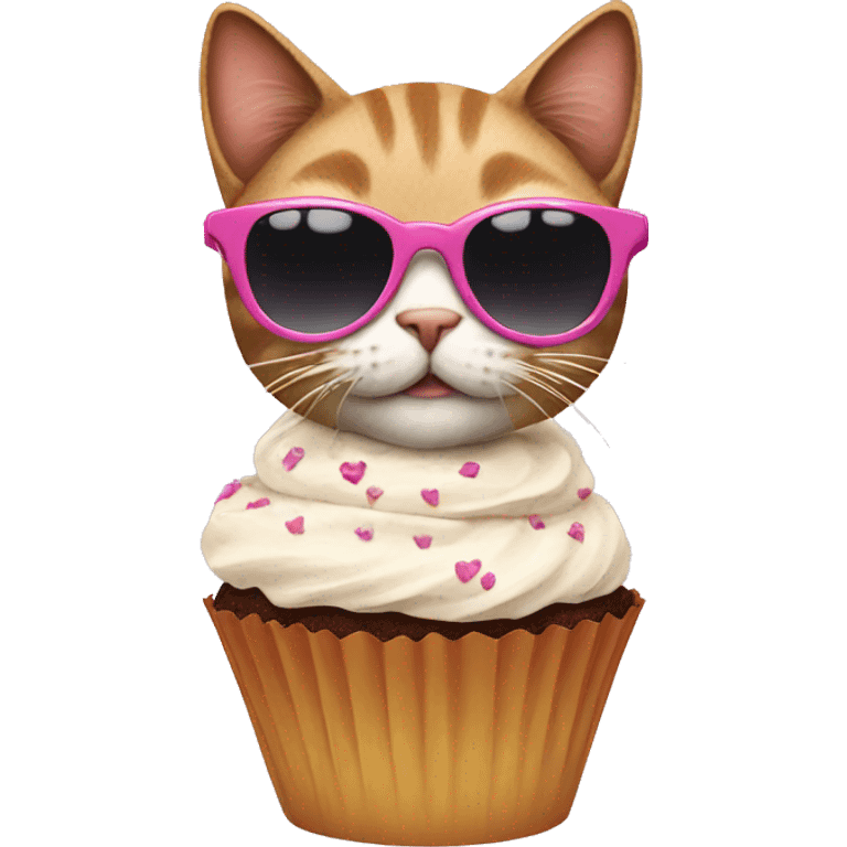 Cat wearing sunglasses holding a cupcake  emoji