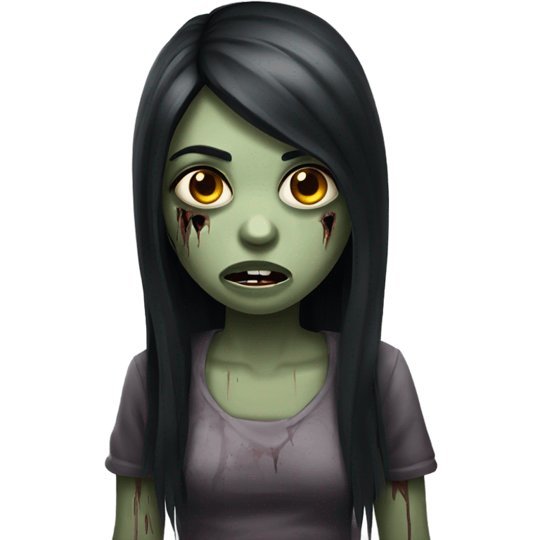 girl zombie with black long hair with teeth and serious face  emoji