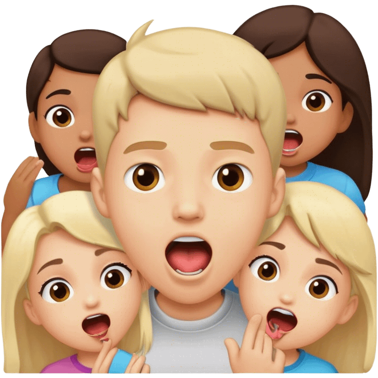 Boy surrounded by girls boy saying ahhhh emoji