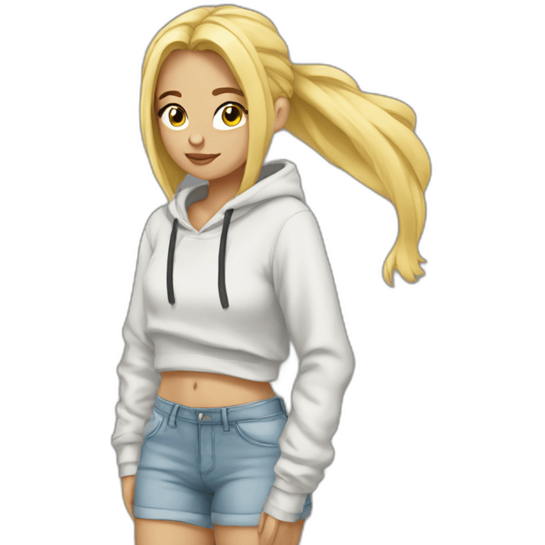 Blonde girl hoodie tied around her waist emoji