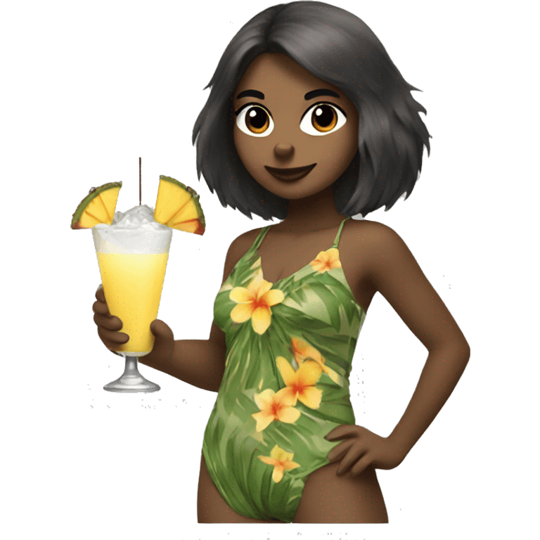 A raccoon girl holding a pina colada emoji