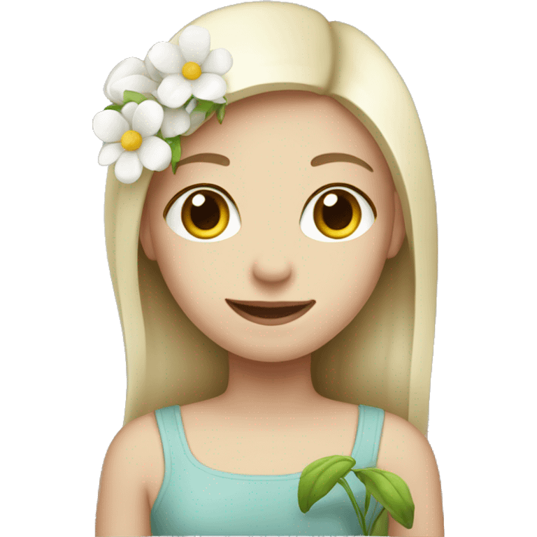 A girl with white skin holding a flower emoji