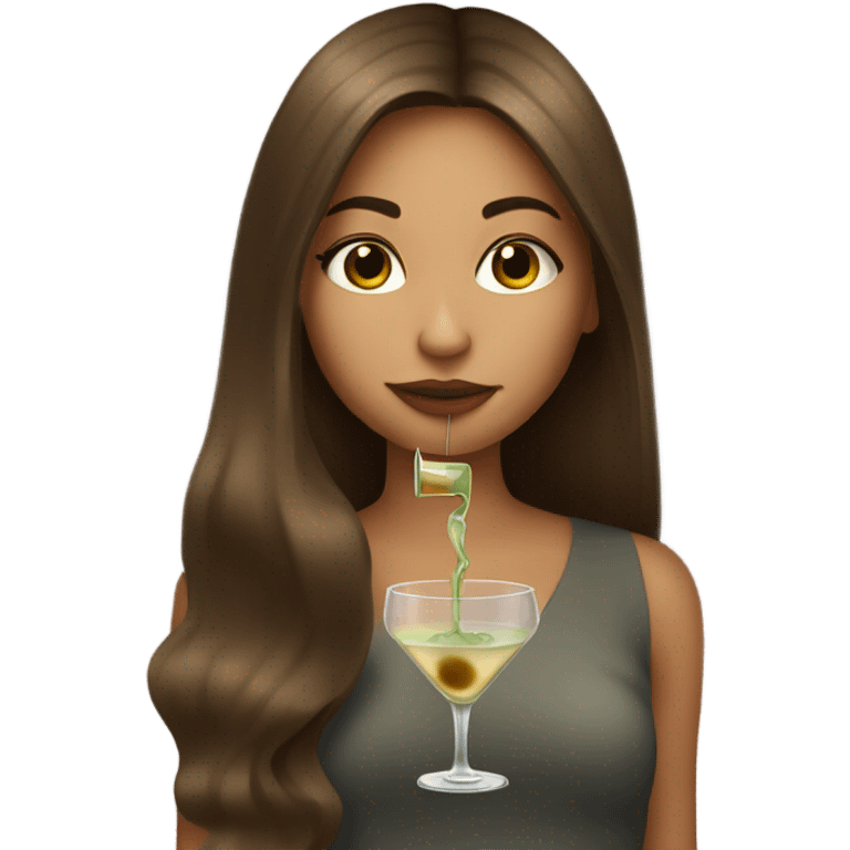 Long brown hair girl drinking a dirty martini emoji