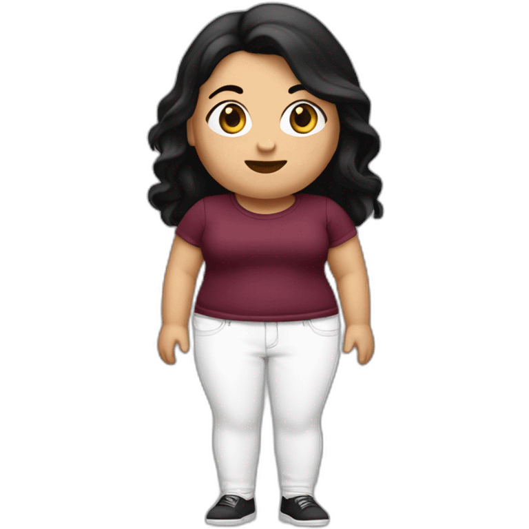 White Fat girl with burgandy t-shirt and white jeans and black hair emoji