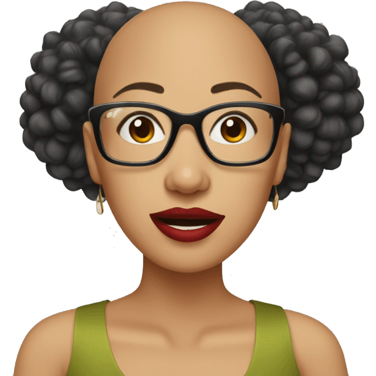 Bald biracial woman with glasses and red lipstick  emoji