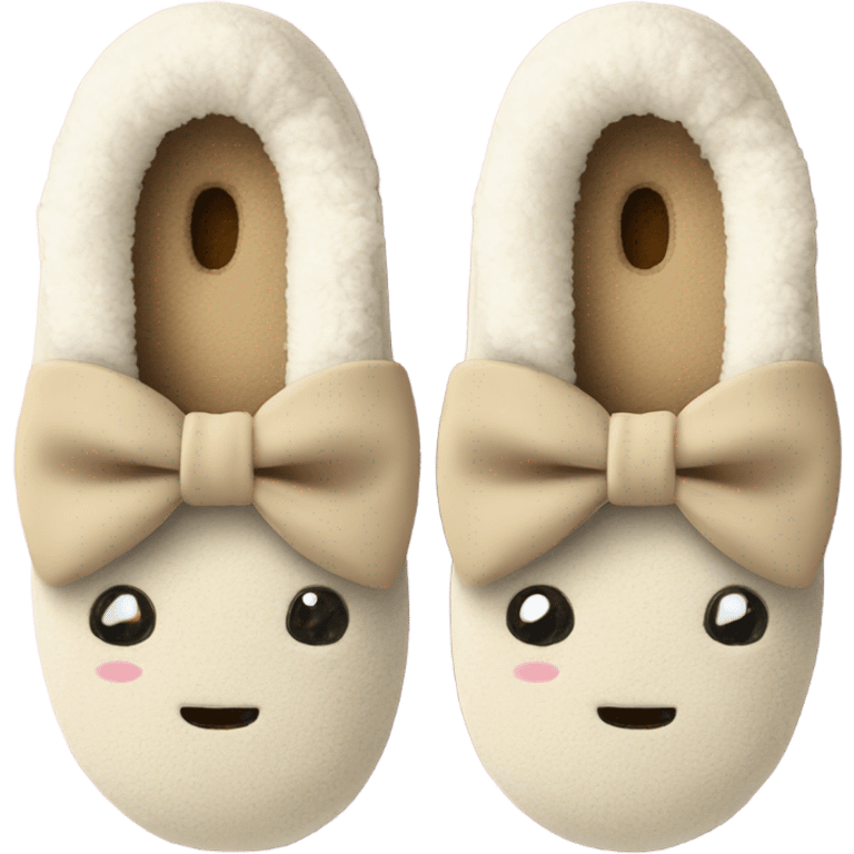 slippers with beige bows cozy emoji