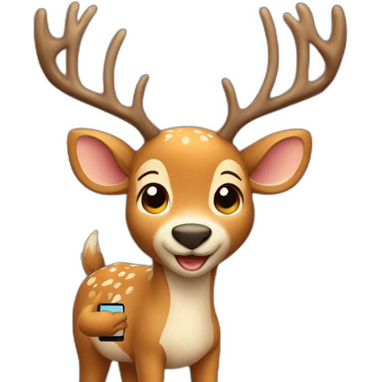 Happy deer with smartphone emoji