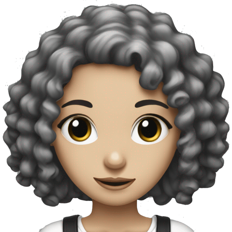 White skinned girl with black curly hair and dollars emoji